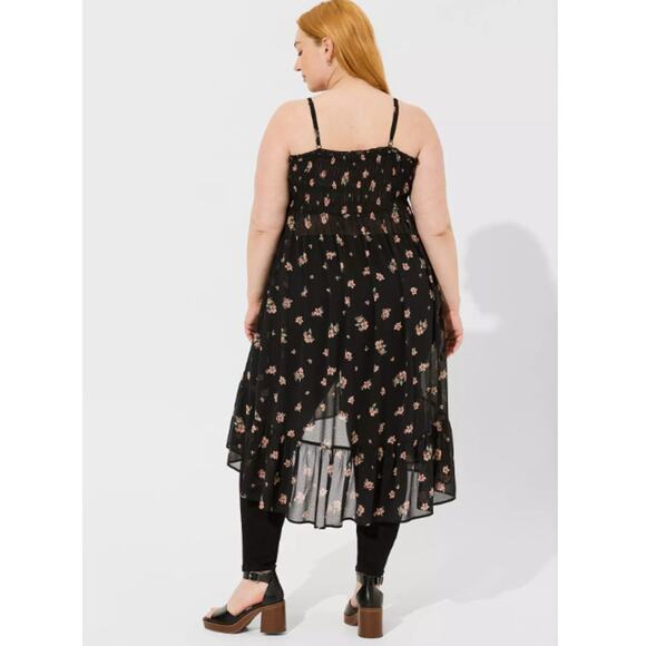 Torrid Tunic Top Womens 3X Sheer Chiffon Floral Smocked Strappy Whimsigoth New - Picture 4 of 13